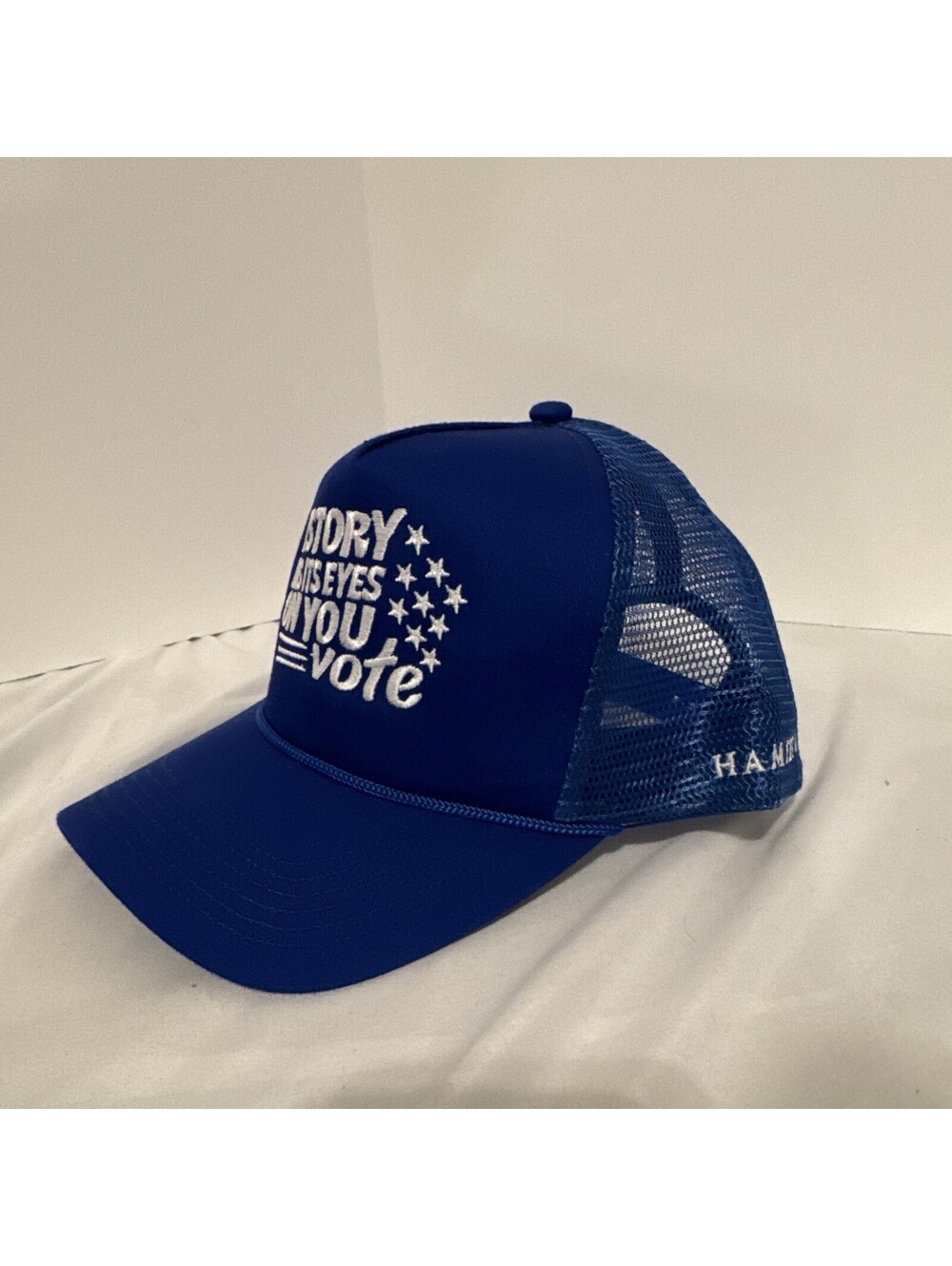 Hamilton Blue Trucker SnapBack Hat History Has Its Eyes on You VOTE Political